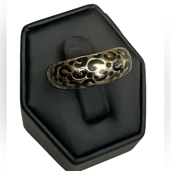 Designer Gold & Black Cheetah / Leopard Print Enamel Ring - Picture 2 of 9